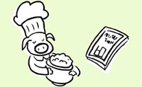 Illustrazione scrofa che indossa cappello da chef e cucina