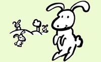 Illustrazione di un coniglio che interagisce con l'ambiente