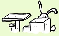 Illustrazione di un coniglio che si nasconde dietro una piattaforma