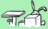Illustrazione di un coniglio che si nasconde dietro una piattaforma
