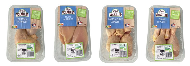 Produits de poulet Lidl portant l'étiquette niveau C